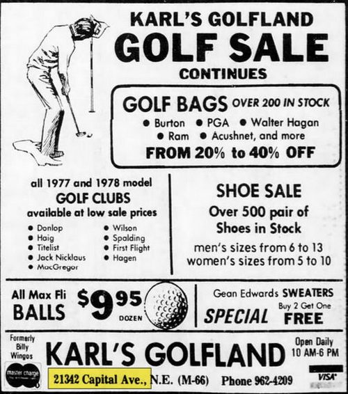 Karls Golfland (Bill Wingos Golf Center) - Mar 31 1978 Ad